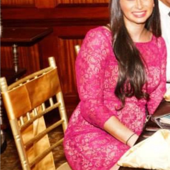 Ladylike Bold Pink Silk dress with nude underlining for a class y yet sexy look. - Picture 1 of 3